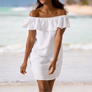TOMMY BAHAMA St Lucia Ruffle Dress Linen Blend Resort Vacation Beach‎ Pockets S